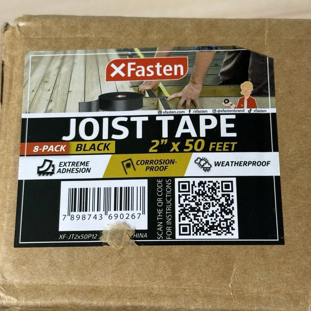 X-Fasten Deck Joist Tape 2 Inch X 50 Feet Waterproof Butyl Sealant Tape (8 Pack)